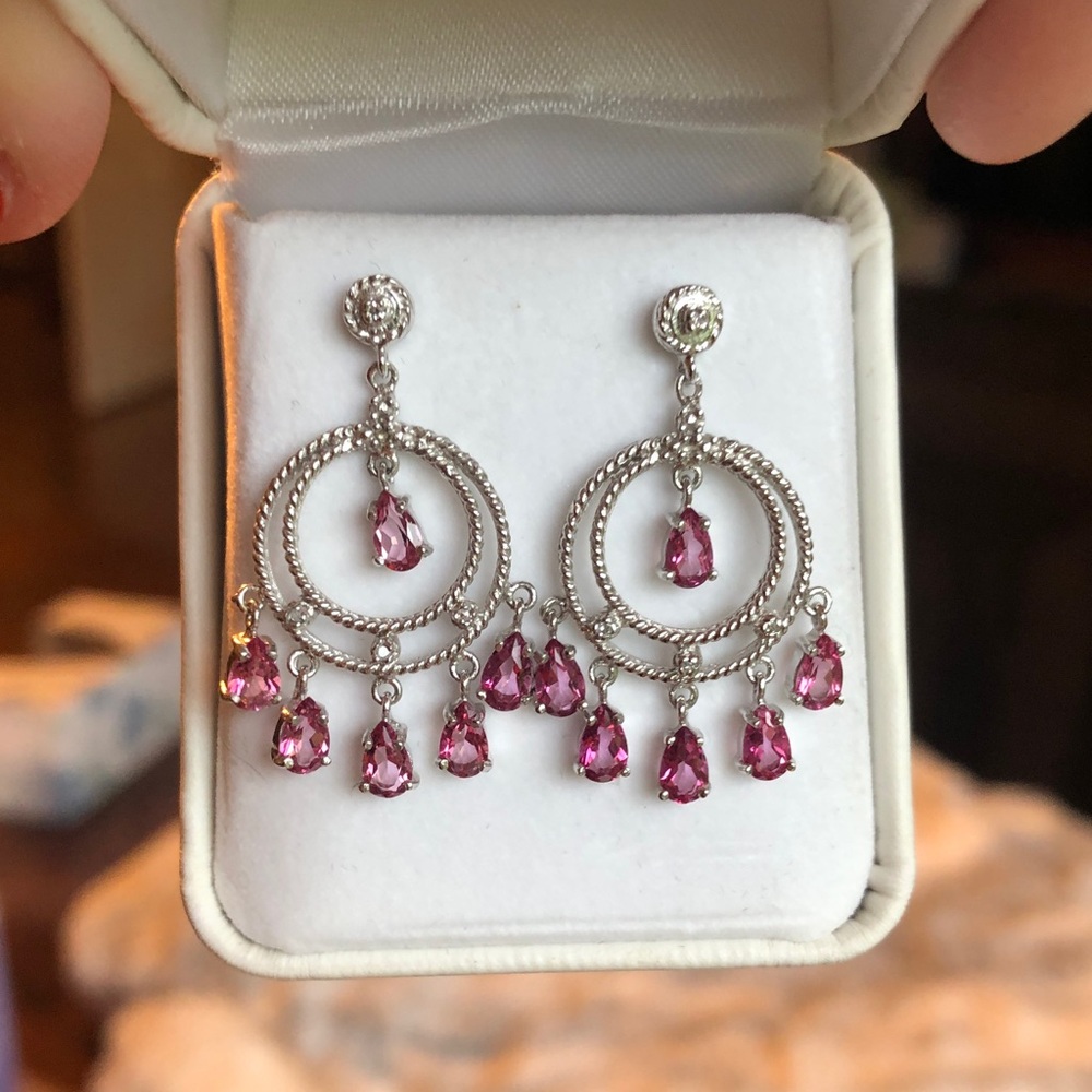 Island Company Silver Earrings with Pink Teardrops